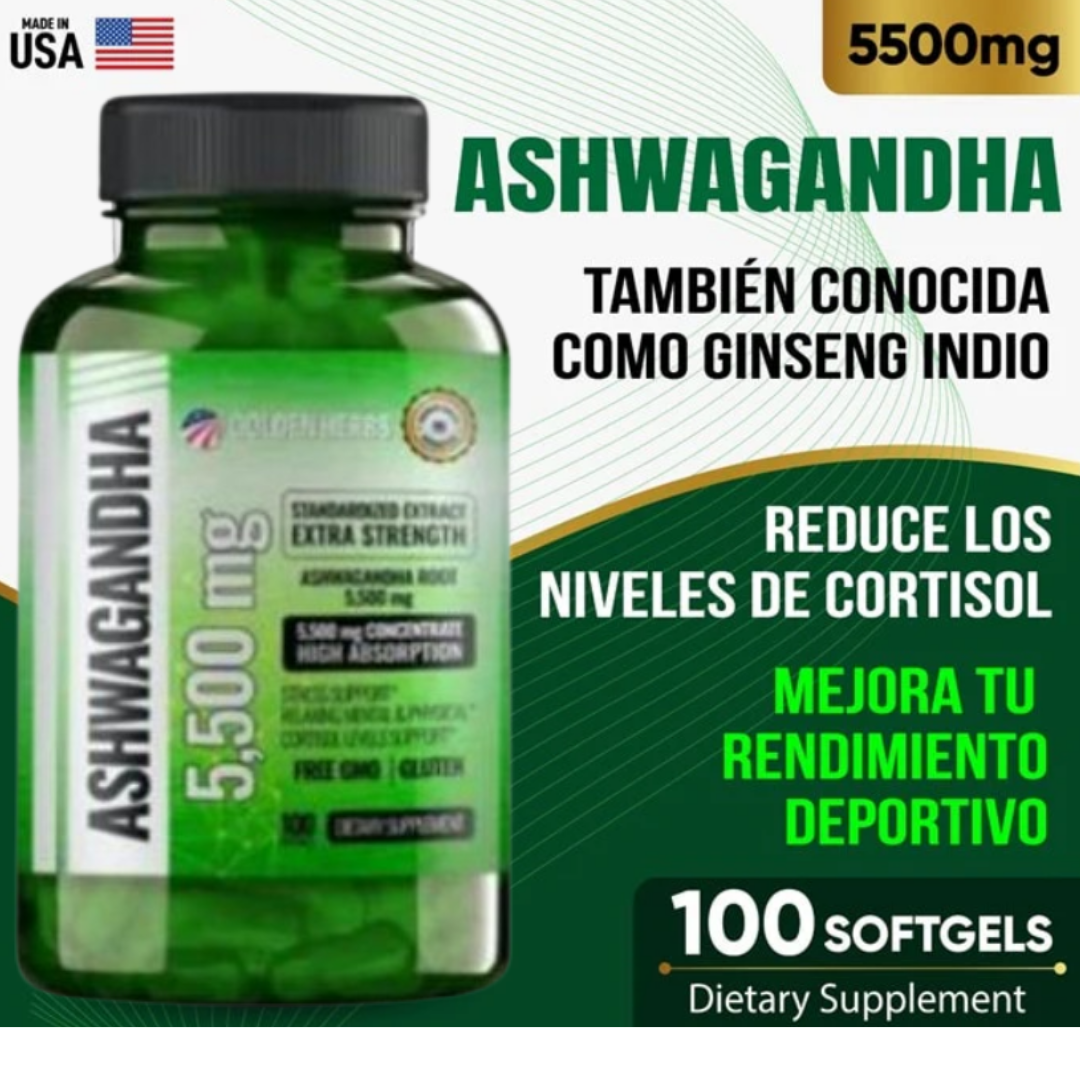 ASHWAGANDHA AMERICANO | ALTA CONCENTRACIÓN | 5500 mg | 100 Cápsulas